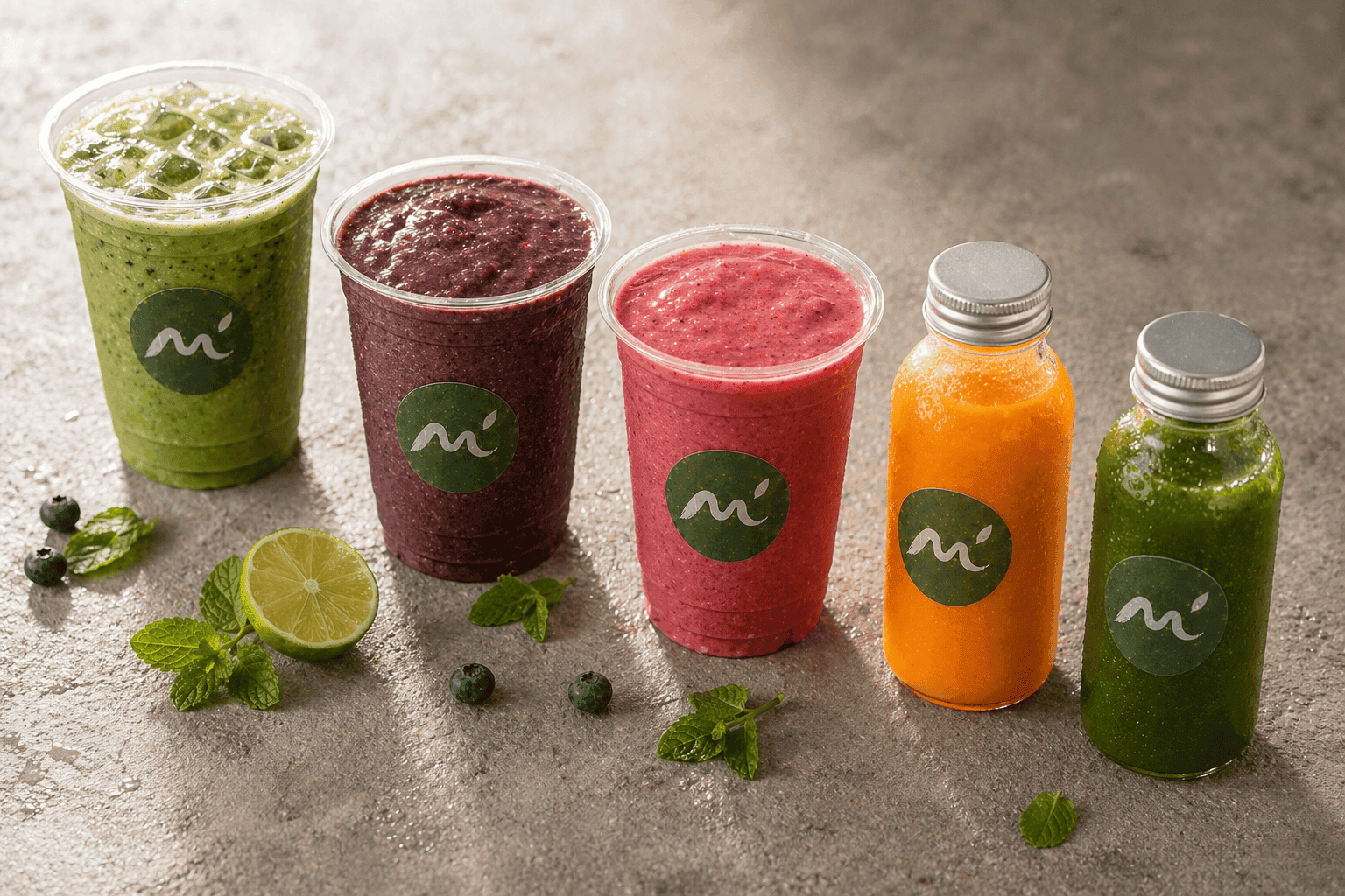 Makais smoothies och kallpressade juicer på rad